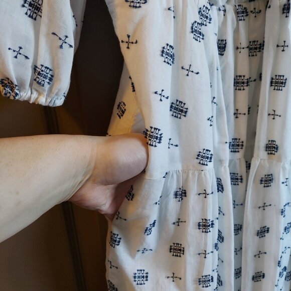 RARE! White Anthropologie Dress with Navy Embroidery Details (NWT) - Picture 6 of 8